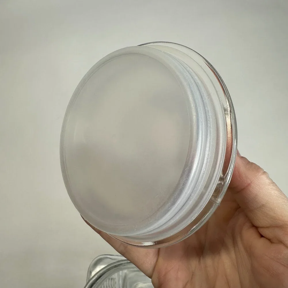 Vintage Clear Glass Square Apothecary Jar with Hexagonal Lid Embossed Detail